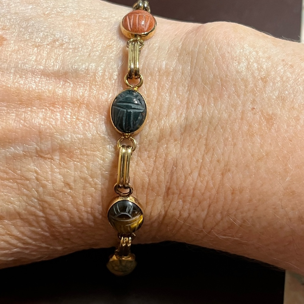 Vintage Estate .925 gold-tone Sterling Silver, scarab bracelet.